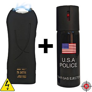 Kit Defesa Pessoal Mini Taser + Spray de Defesa POLICE U.S.A 60ml