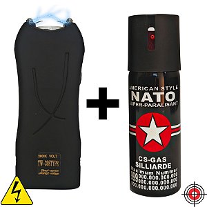 Kit Defesa Pessoal Mini Taser + Spray de Defesa AMERICAN NATO CS-GAS 60ml