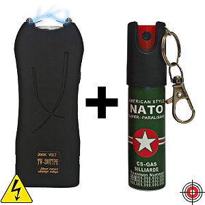 Mini Kit Defesa Pessoal Taser + Chaveiro Spray de Defesa AMERICAN NATO CS-GAS 20ml