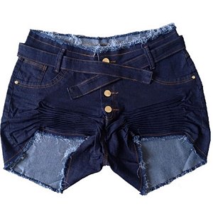 Shorts jeans plus size com Laycra de amarrar azul escuro
