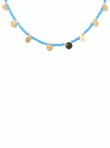 CHOKER CRISTAIS AZUIS E MEDALHINHAS.