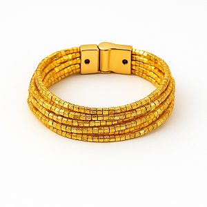 Pulseira Canutilho Quadradinho Dourada 18k Aurora | Semijoia Feminina com Fecho Magnético 14 Fios