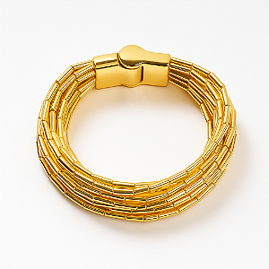 Pulseira Canutilhos Alongados Banhado a Ouro WENDY Oito Fios com Fecho Imã