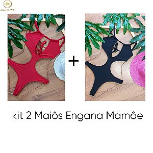 KIT 2 MAIÔS ENGANA MAMÃE VERMELHO E PRETO