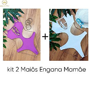 KIT 2 MAIÔS ENGANA MAMÃE FÚCSIA E BRANCO