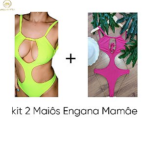KIT 2 MAIÔS ENGANA MAMÃE AMARELO NEON E PINK