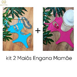KIT 2 MAIÔS ENGANA MAMÃE AZUL TURQUESA E PINK