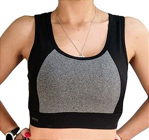 TOP FITNESS INVERTED c/ ALÇA GROSSA PRETO E CINZA