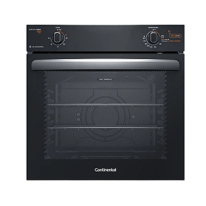 Cooktop 5 Bocas Continental a Gás de Vidro Temperado Preto + Forno de Embutir a Gás Continental 80L com TOPLimpaFácil (KC5GP+OC8GM)