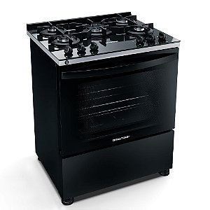 Fogão Brastemp 5 Bocas Preto Com Mesa de Vidro e Turbo Chama - BFS5VCE