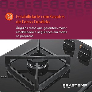 Cooktop Brastemp 4 Bocas a Gás, Grades de Ferro Fundido e Chamas Especiais - BDS62AE