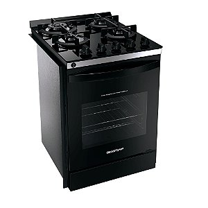 Fogão Brastemp 4 Bocas de Embutir Preto com Mesa de Vidro e Dupla Chama - BYO4XAE