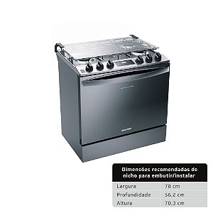 Fogão Brastemp 5 Bocas de Embutir Cor Inox com Turbo Chama e Touch Timer - BYS5PCR