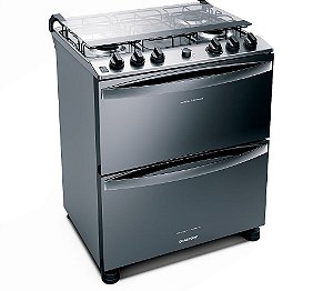 Fogão Brastemp 5 Bocas Duplo Forno Cor Inox Com Botões Removíveis e Exclusivo Aro Protetor - BFD5NCR