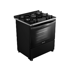 Fogão Brastemp 5 Bocas Preto Com Mesa de Vidro, Função Air Fryer e Turbo Chama - BFS5LAE