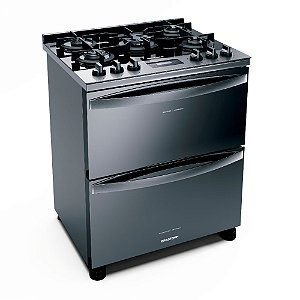 Fogão Brastemp 5 Bocas Duplo Forno Cor Inox com Mesa de Vidro e Touch Timer com Autodesligamento - BFD5VCR