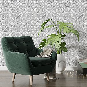 Papel de Parede Adesivo Vinil Quarto Provençal Flores 3D Mosaico Cinza