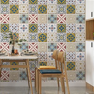 Papel de Parede Autocolante Lavável Azulejo Português Colorido Cores Vintage Cozinha