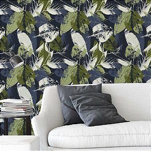 Papel de Parede Adesivo Vinil Folhas Verde E Azul Sala Quarto Cozinha