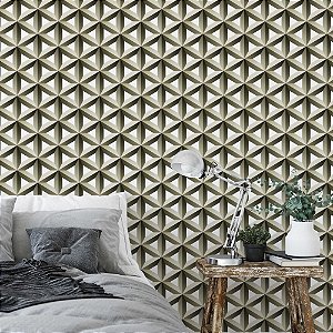 Papel de Parede Adesivo Vinil Geométrico Mosaico 3D Dourado Linhas Sala Quarto