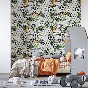 Papel de Parede Adesivo Vinil Esporte Bola Abstrato Linhas Teen Quarto Menino