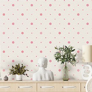 Papel de Parede Adesivo Vinil Floral Flores Rosa Bolinhas Fofo Vintage Sala Quarto Meninas