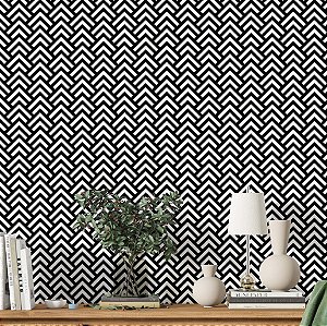 Papel de Parede Adesivo Vinil Flechas Triangulos Abstrato Preto Moderno Sala Quarto