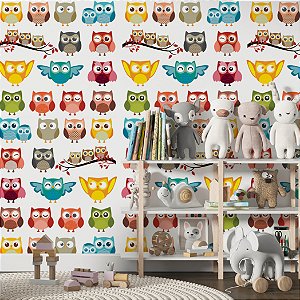 Papel de Parede Adesivo Vinil Lavável Corujas Corujinha Fofo Quarto Infantil Meninas
