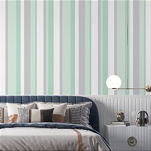 Papel de Parede Adesivo Vinil Listra Tons de Verde e Cinza Quarto Infantil Sala
