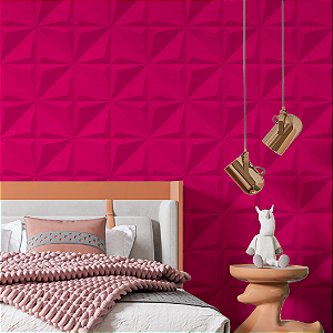 Papel de Parede Adesivo Vinil Geométrico Rosa Pink 3D Efeito Gesso Sala Quarto