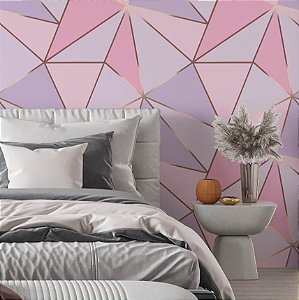 Papel de Parede Adesivo Vinil Triangulos Zara Roxo Rosa Rosê Sala Quarto