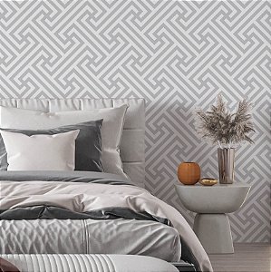 Papel de Parede Adesivo Vinil Linha Abstrato Cinza Labirinto Geométrico Sala Quarto