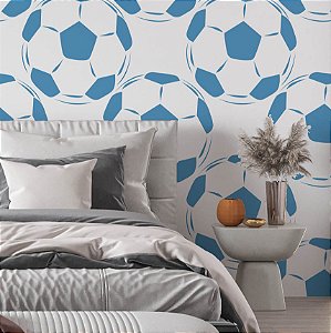 Papel de Parede Adesivo Vinil Bola De Futebol Azul Abstrato Quarto Infantil
