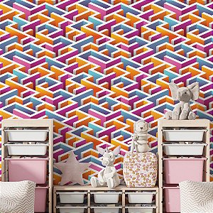 Papel de Parede Adesivo Vinil Labirinto Efeito 3D Colorido Quarto Infantil