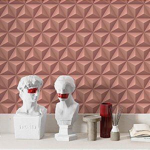 Papel de Parede Adesivo Vinil Geometrico Salmão Rosa Efeito 3D Gesso Triangulos Sala Cozinha Quarto