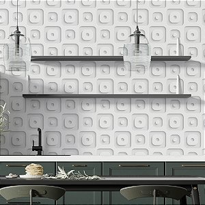 Papel de Parede Adesivo Vinil Quadrados Circulo Gesso Efeito 3D Profundidade Cinza Quarto Sala Cozinha