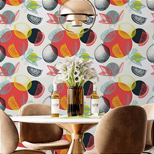 Papel de Parede Adesivo Vinil Frutas Limão Coloridas Bola Moderno Abstrato Cozinha