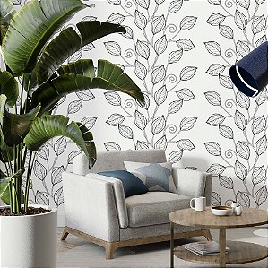 Papel de Parede Adesivo Vinil Folhas Linhas Arabesco