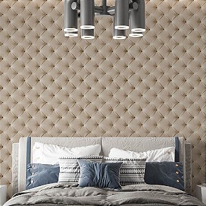Papel de Parede Adesivo Vinil Capitonê Botonê Bege Cabeceira Cama Quarto Cozinha
