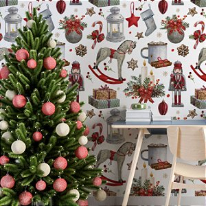 Papel de Parede Adesivo Vinil Natal Soldadinho Vela Cavalinho Brinquedos Natalino Sala