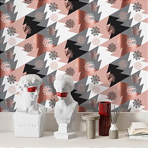 Papel de Parede Adesivo Vinil Pinheiro Arvore Natalina Natal Rose Gold Cinza Abstrato Elegante Sala