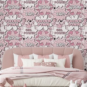 Papel de Parede Adesivo Vinil Balões Comics Pop Art Rosa Moderno Quarto Menina