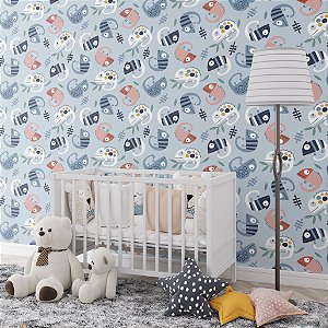 Papel de Parede Adesivo Vinil Camaleão Colorido Azul Desenho Fofo Quarto Infantil Menino