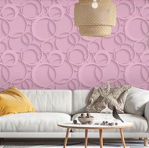 Papel de Parede Adesivo Vinil Círculos 3D Rosa Moderno Textura Quarto Sala Meninas