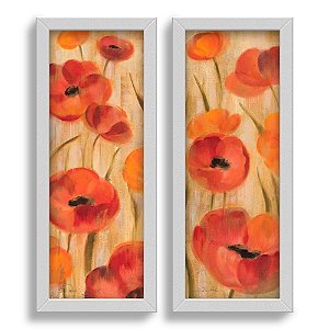 Kit 2 Quadros Decorativos Lavabo Banheiro Retro Papoulas Vermelhas Flores Vintage Pintura Premium Elegante