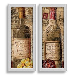 Kit 2 Quadros Lavabo Paris Uva Vintage Bege Roma Bar