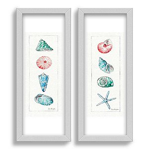 Kit 2 Quadros Lavabo Minimalista Colorido Concha Estrela Mar