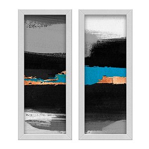 Kit 2 Quadros Lavabo Manchas Cinza Tinta Azul Preto