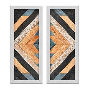 Kit 2 Quadros Lavabo Chevron Zag Zig Branco Sala Preto Cinza