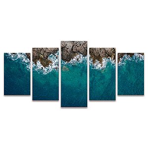 Kit Quadros Mosaico Sala Rochas Oceano Mar Natureza